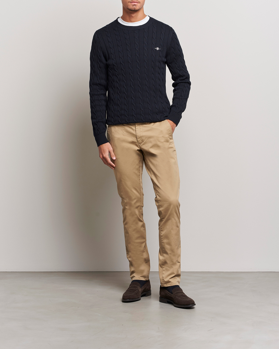 Herr | Tröjor | Gant | Cotton Cable Crew Neck Evening Blue