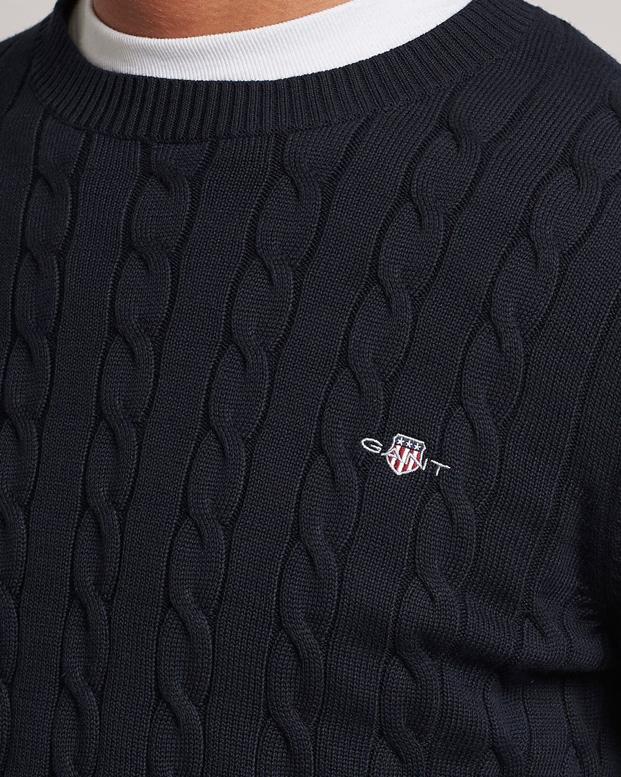 Herr | Tröjor | Gant | Cotton Cable Crew Neck Evening Blue