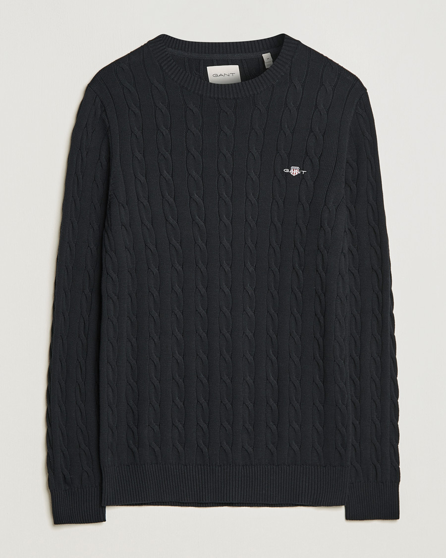 Herr | Tröjor | GANT | Cotton Cable Crew Neck Pullover Black