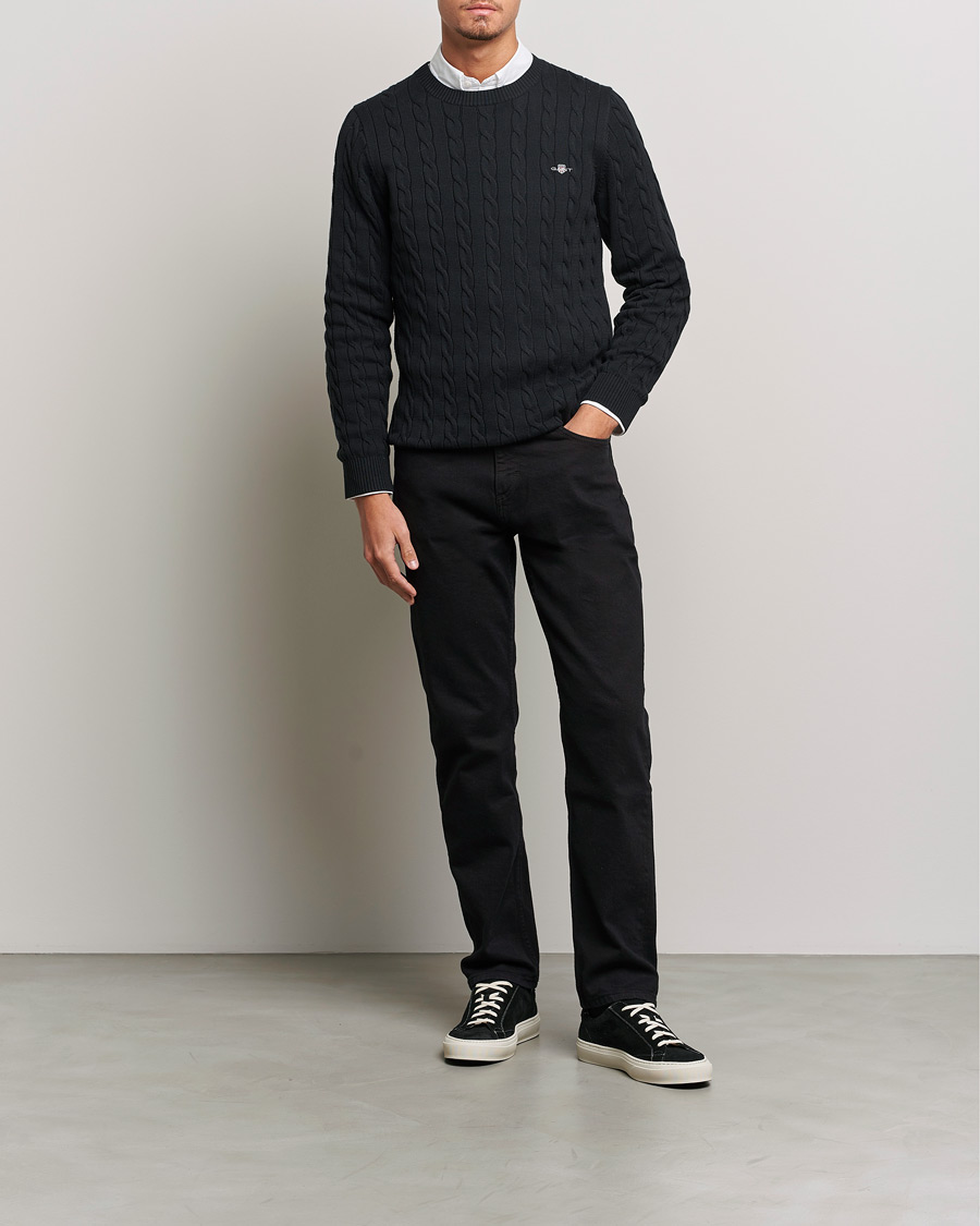 Herr | Tröjor | GANT | Cotton Cable Crew Neck Pullover Black