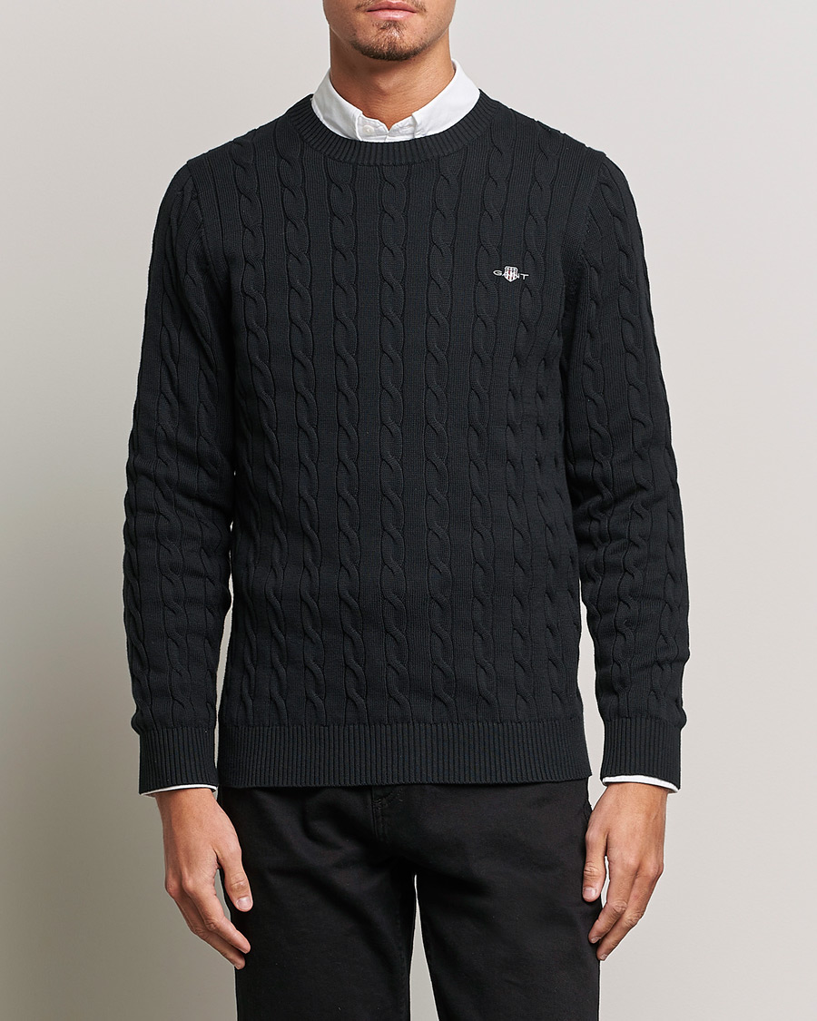 Herr | Tröjor | GANT | Cotton Cable Crew Neck Pullover Black