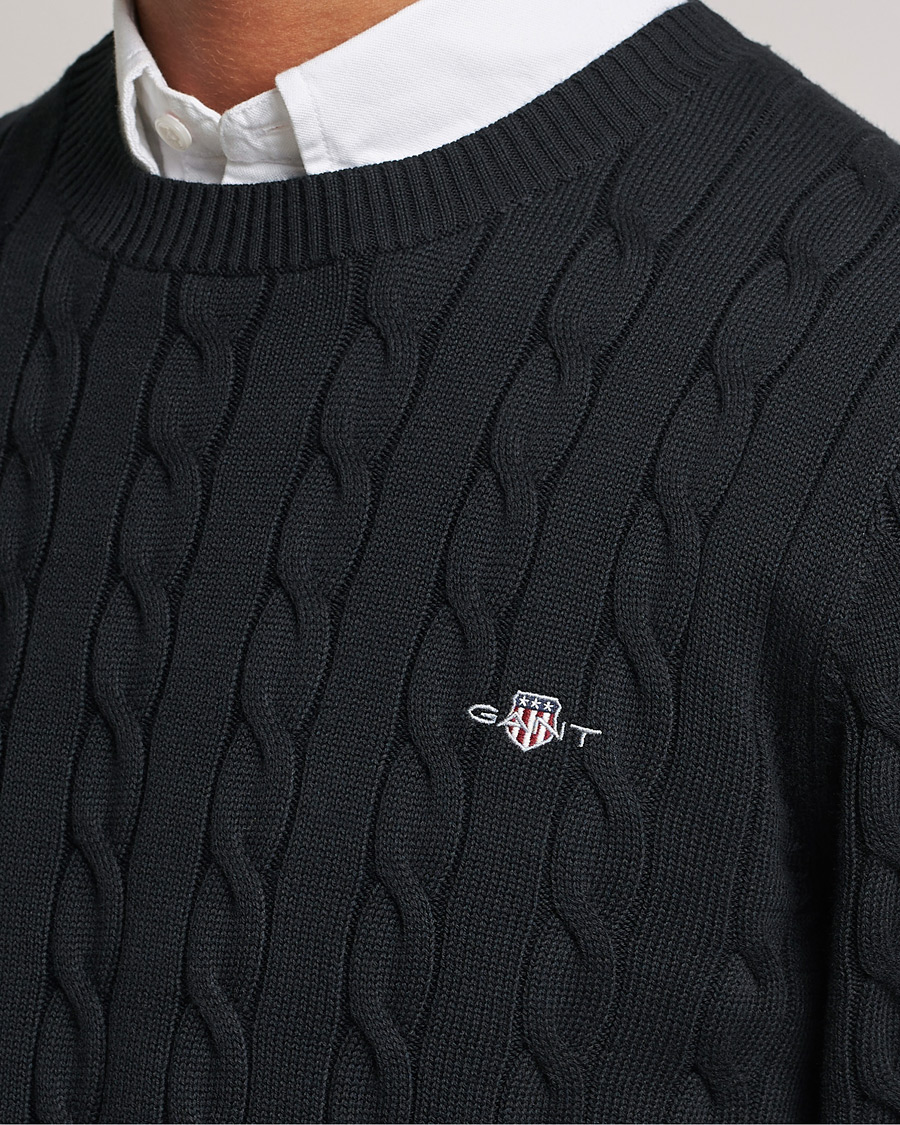 Herr | Tröjor | GANT | Cotton Cable Crew Neck Pullover Black