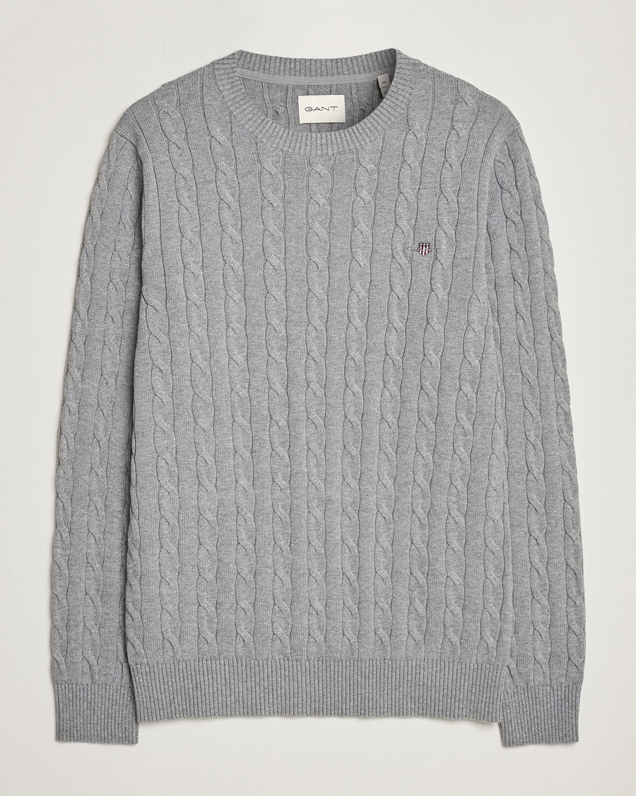 Herr | Tröjor | GANT | Cotton Cable Crew Neck Pullover Grey Melange