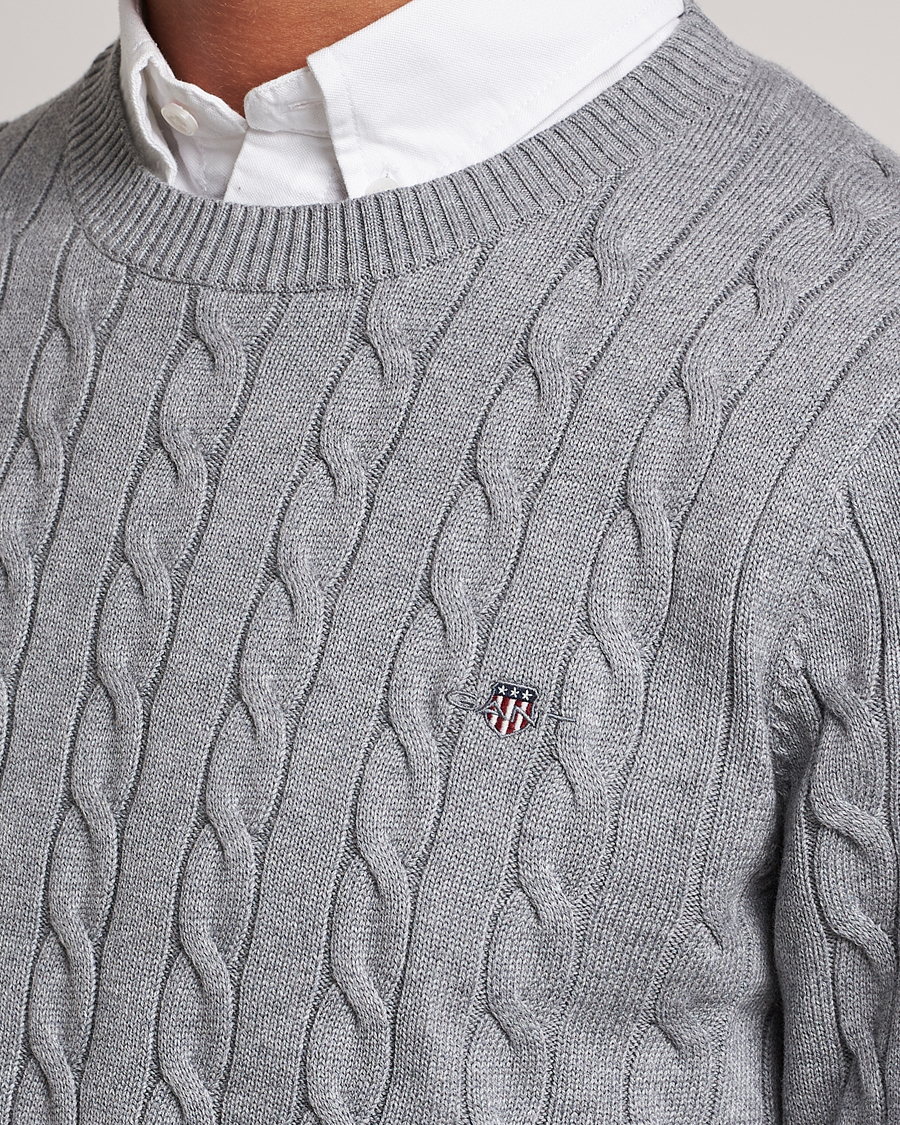 Herr | Tröjor | GANT | Cotton Cable Crew Neck Pullover Grey Melange