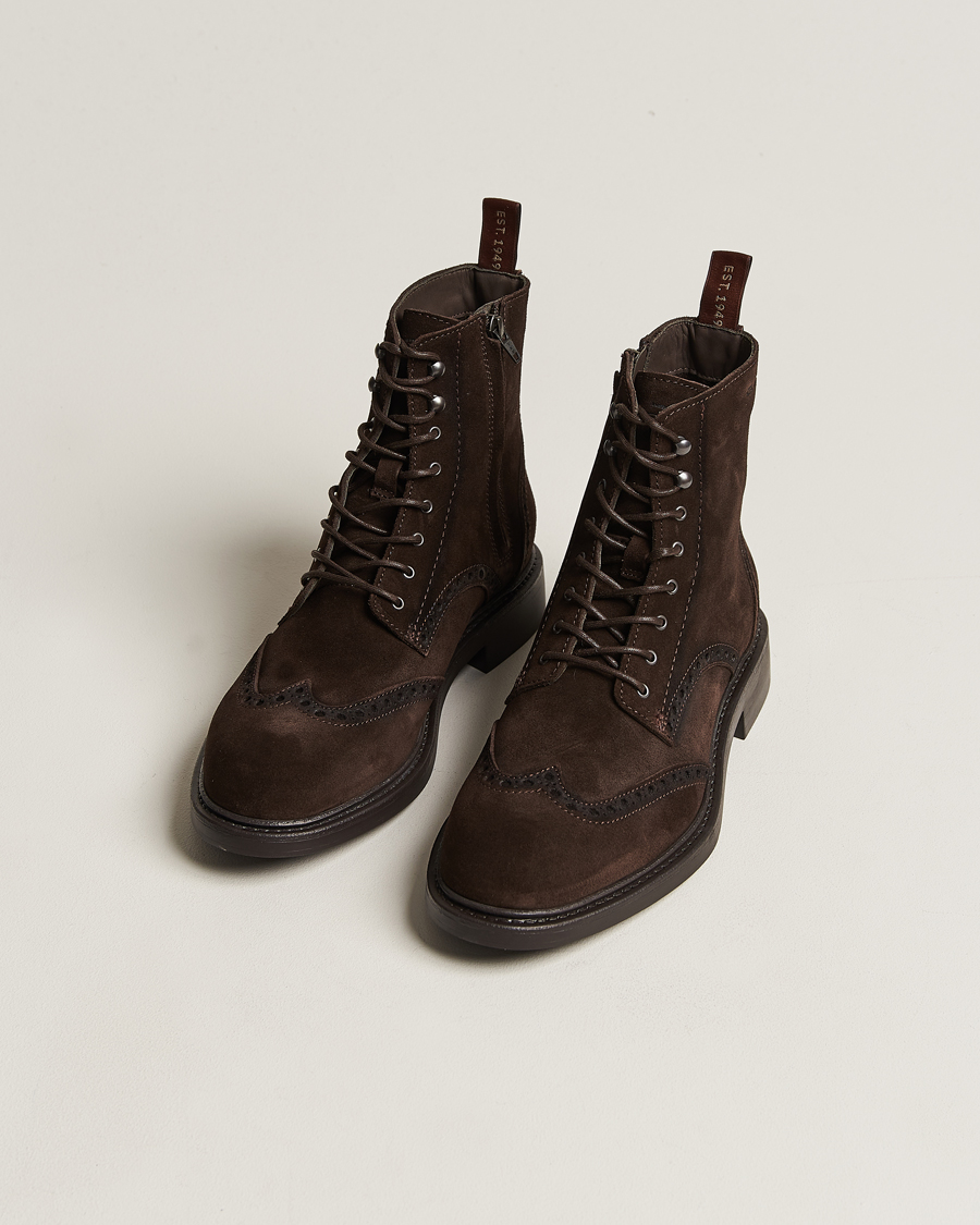 Herr | Kängor | GANT | Millbro Suede Brouge Mid Boot Dark Brown