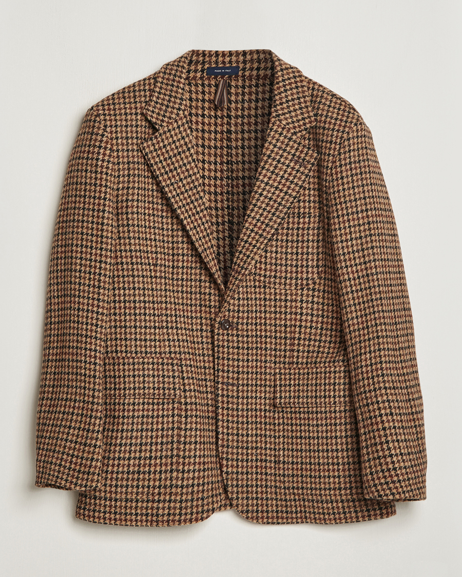 Herr | Kavajer | Drake's | MKVII Harris Tweed Games Houndstooth Blazer Brown