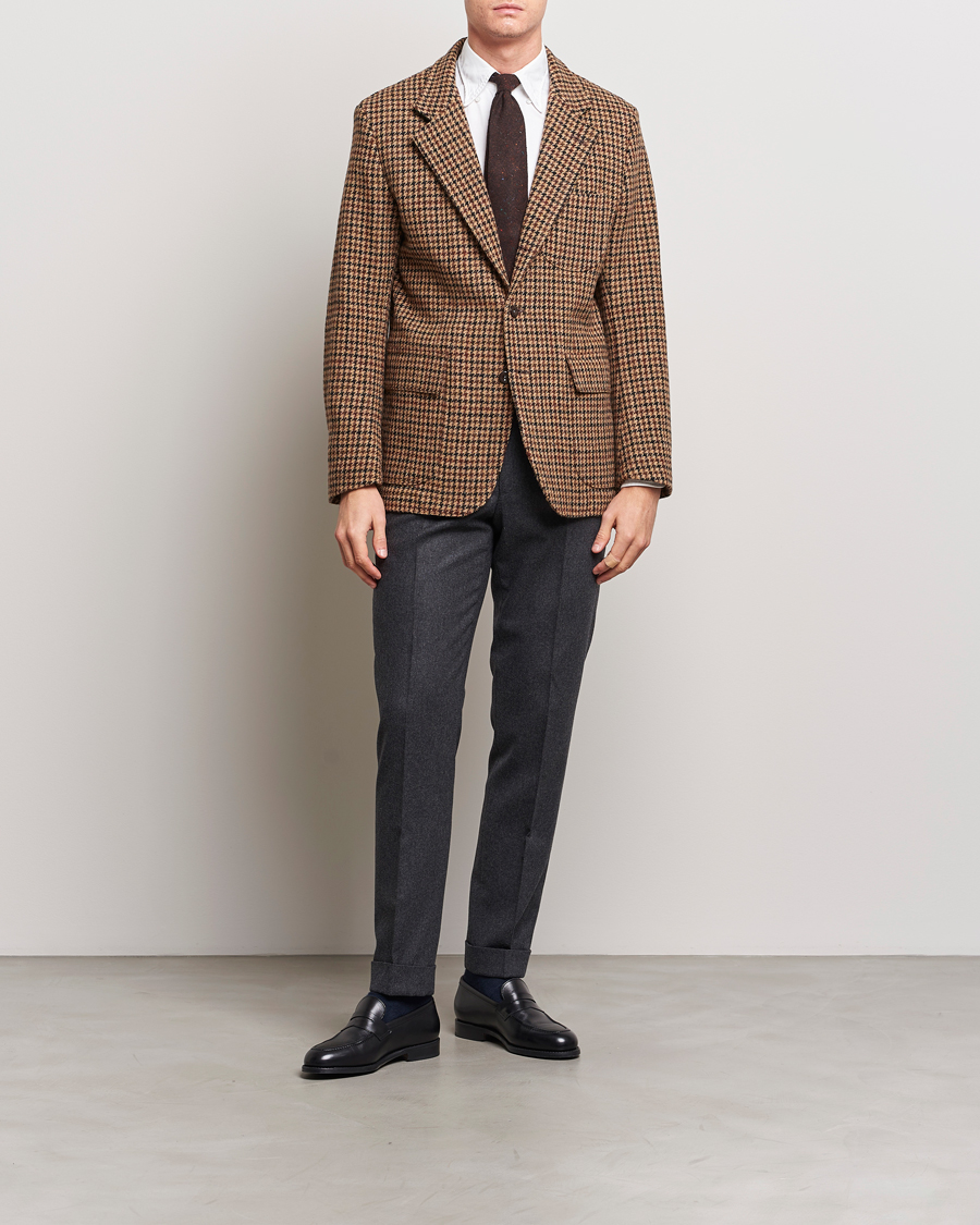 Herr | Kavajer | Drake's | MKVII Harris Tweed Games Houndstooth Blazer Brown