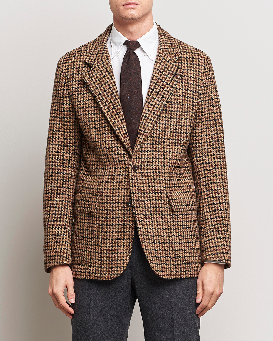 Herr | Kavajer | Drake's | MKVII Harris Tweed Games Houndstooth Blazer Brown