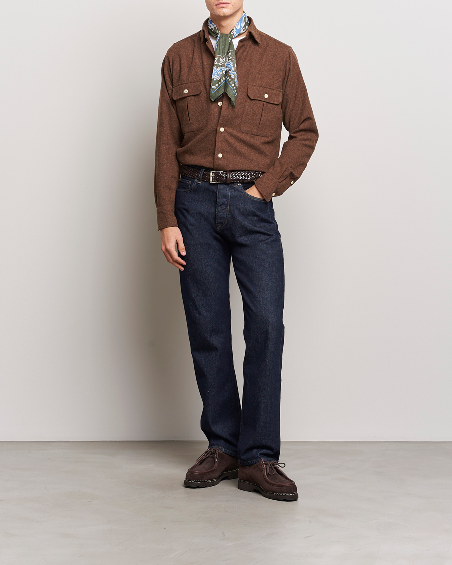 Herr | Skjortor | Drake's | Merino Wool Work Shirt Brown