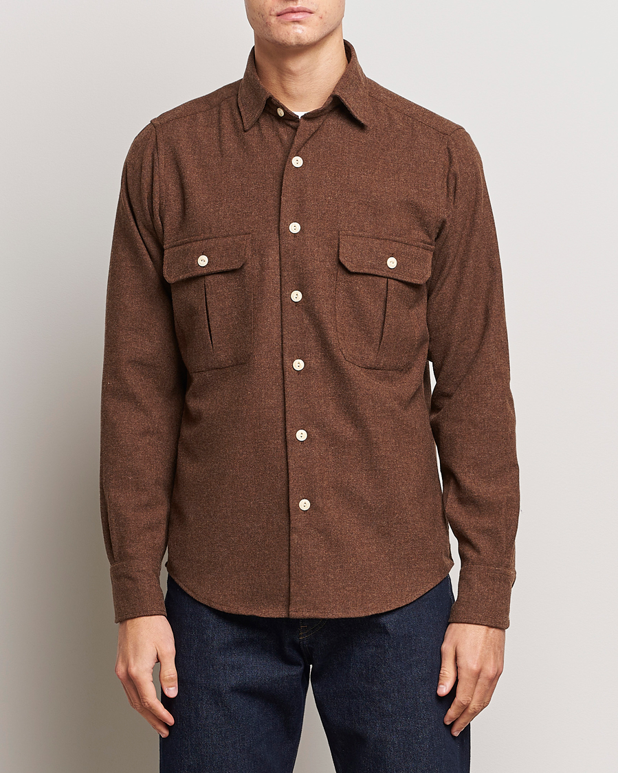 Herr | Senast inkommet | Drake's | Merino Wool Work Shirt Brown