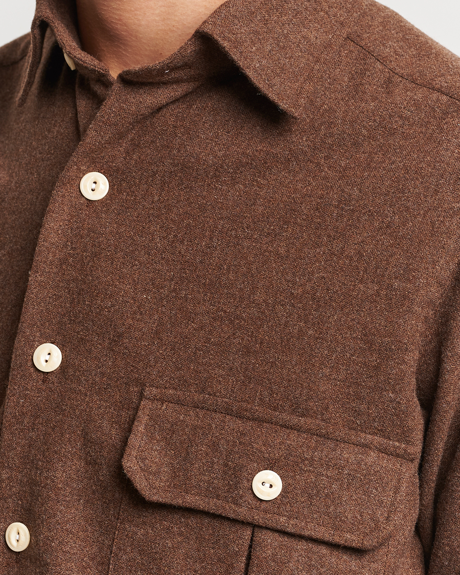 Herr | Skjortor | Drake's | Merino Wool Work Shirt Brown