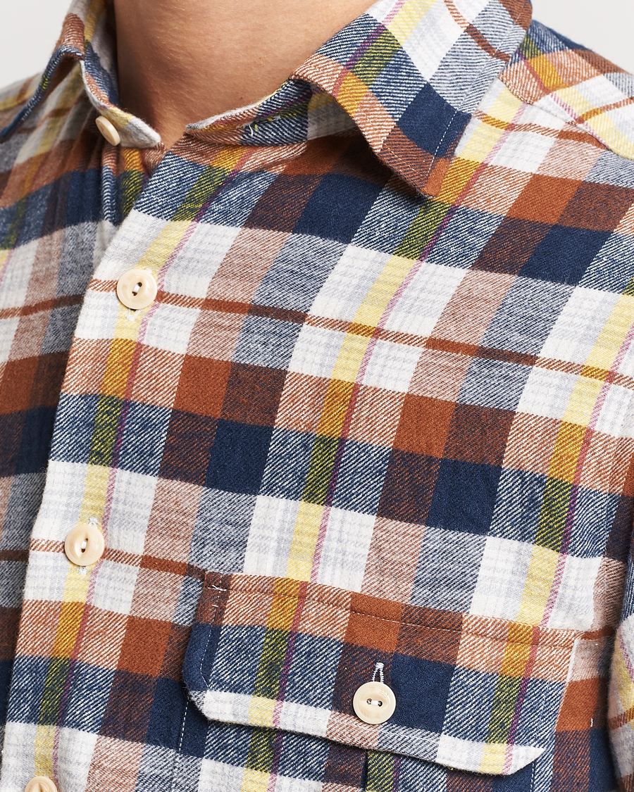Herr | Skjortor | Drake's | Brushed Madras Checked Work Shirt Brown
