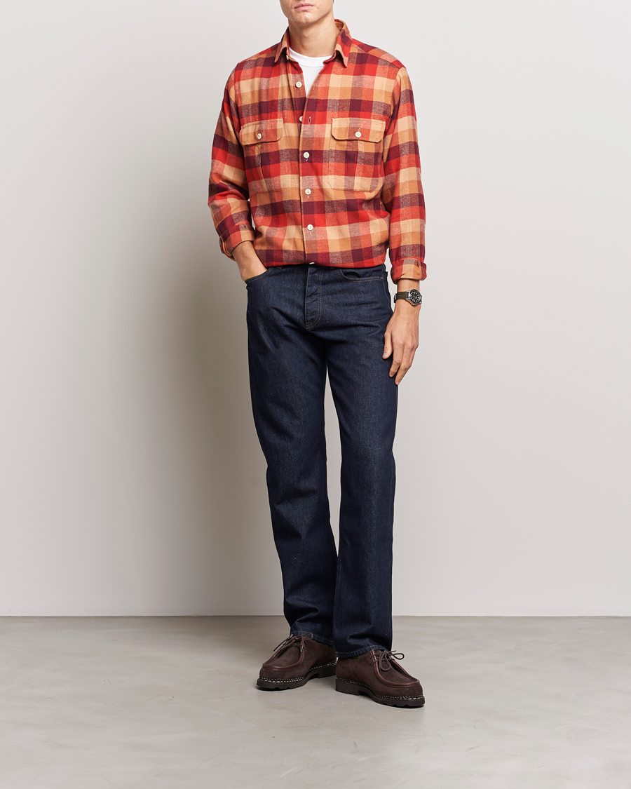 Herr | Skjortor | Drake's | Brushed Madras Checked Work Shirt Red