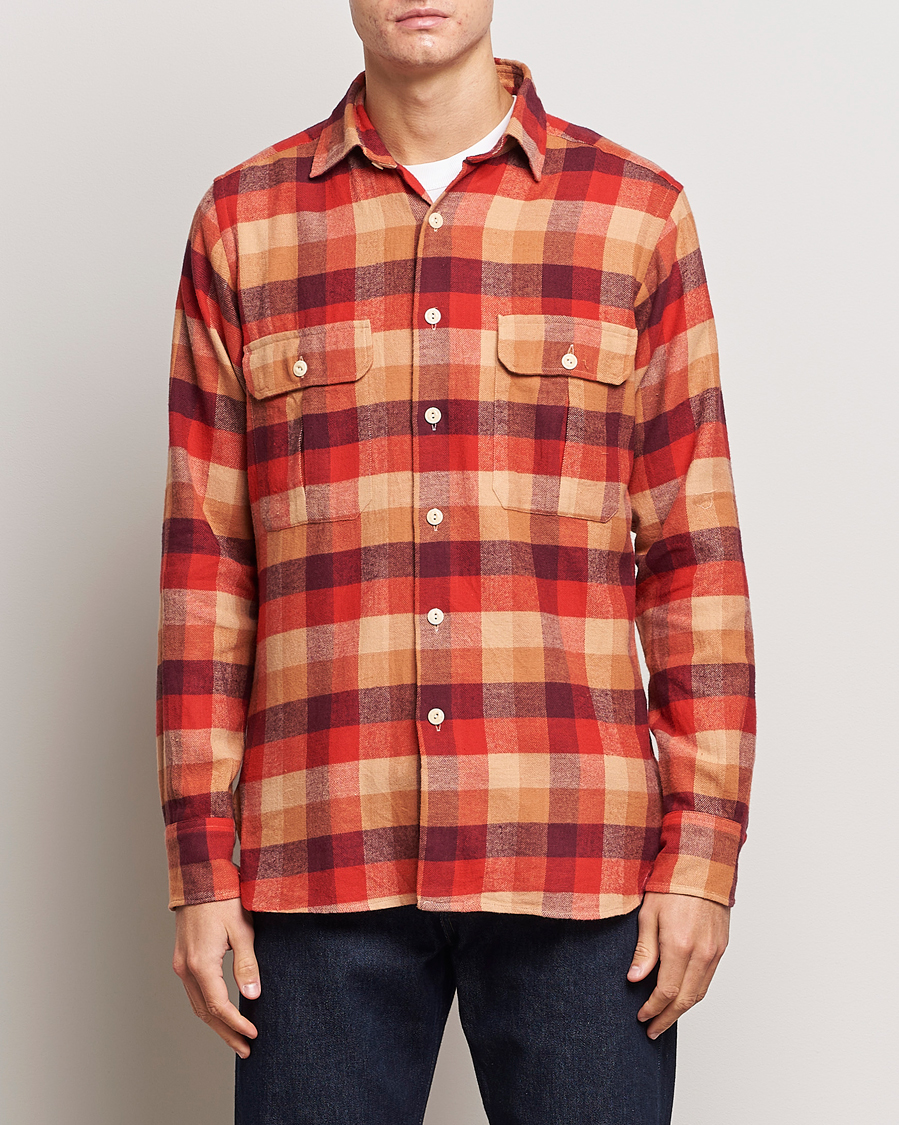 Herr | Skjortor | Drake's | Brushed Madras Checked Work Shirt Red