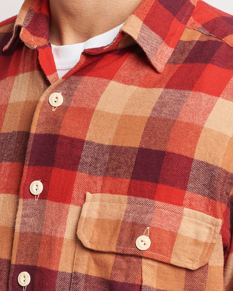 Herr | Skjortor | Drake's | Brushed Madras Checked Work Shirt Red