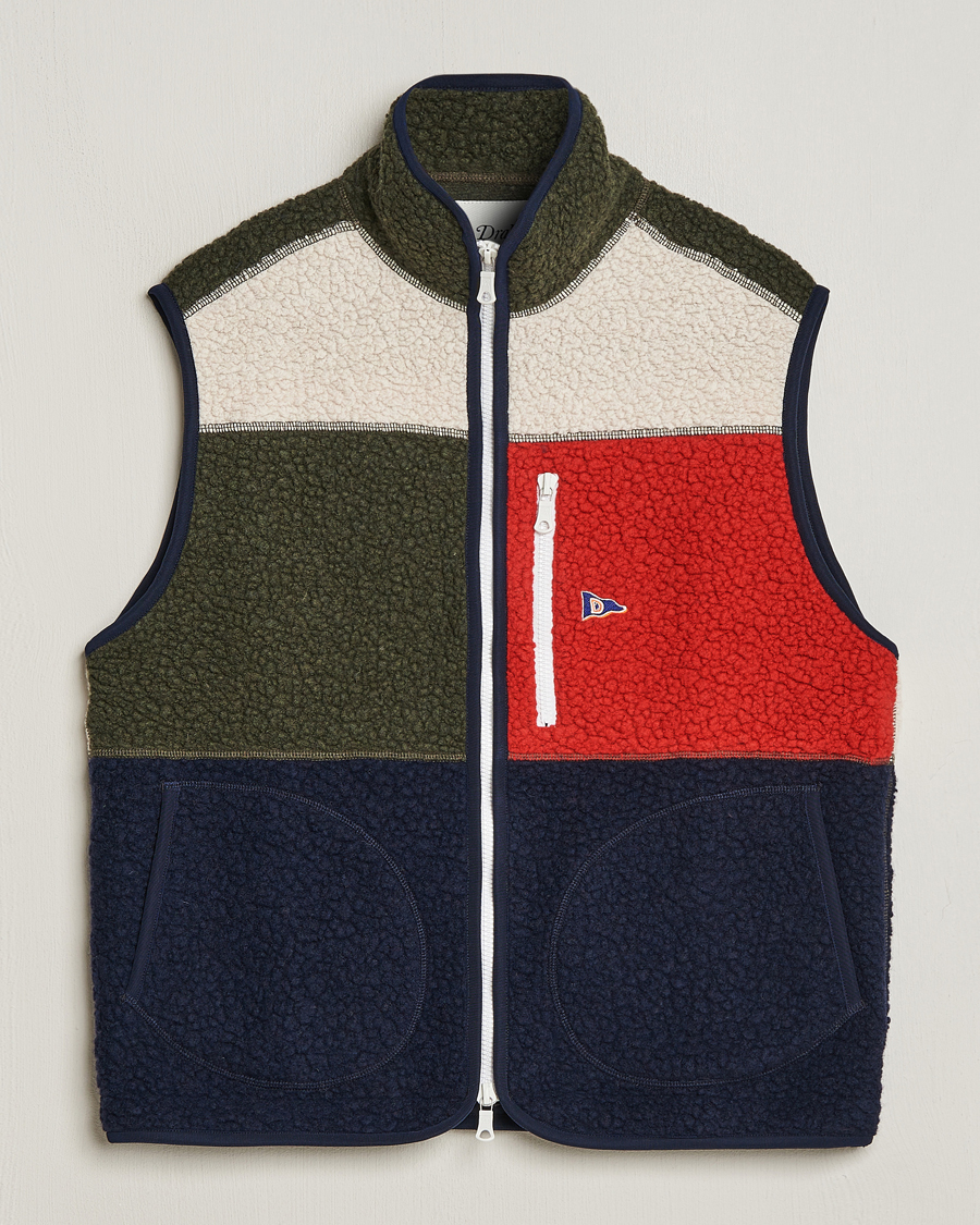 Herr | Best of British | Drake's | Colourblock Boucle Zip Fleece Vest Multi