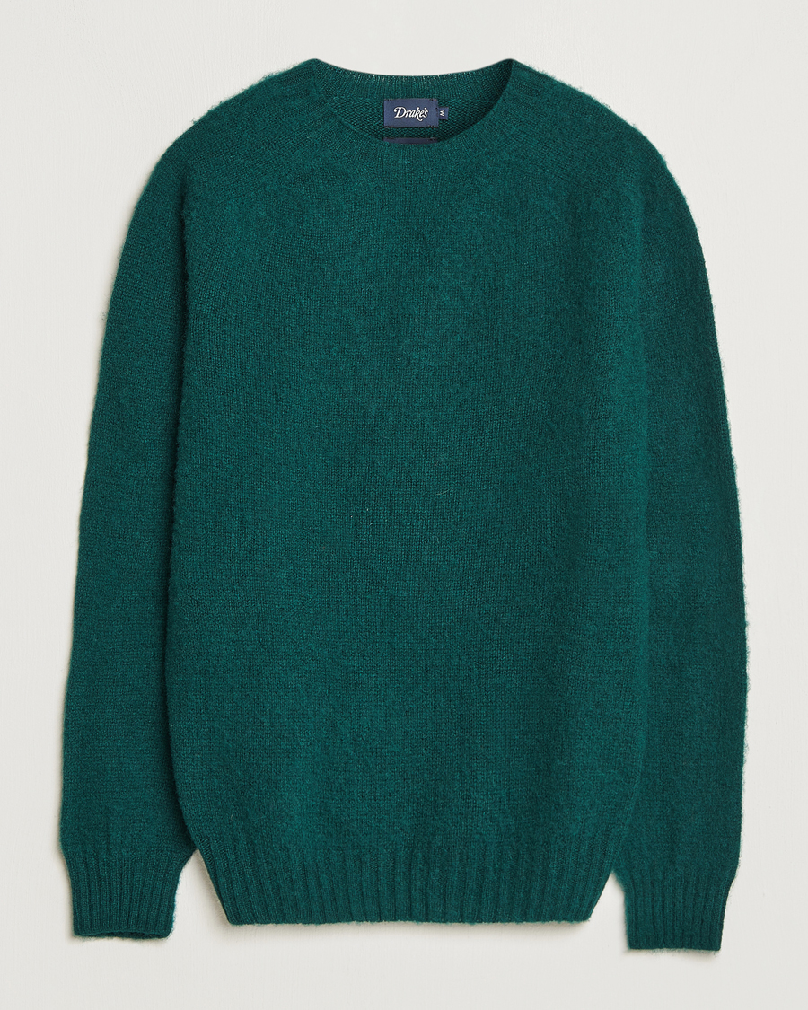 Herr | Tröjor | Drake's | Brushed Shetland Crew Emerald Green