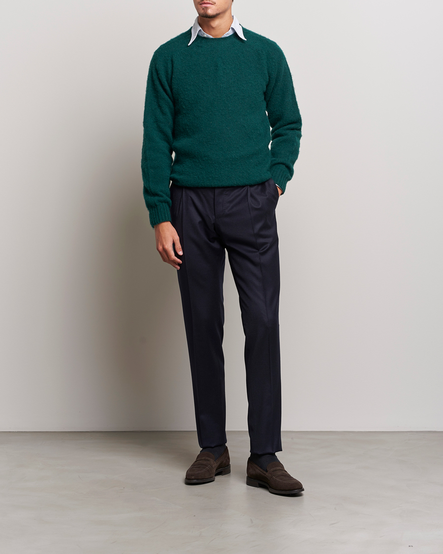 Herr | Tröjor | Drake's | Brushed Shetland Crew Emerald Green