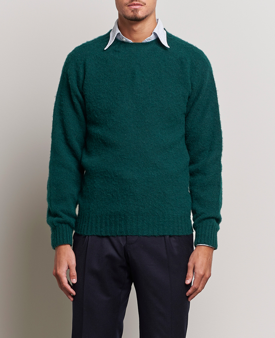 Herr | Tröjor | Drake's | Brushed Shetland Crew Emerald Green