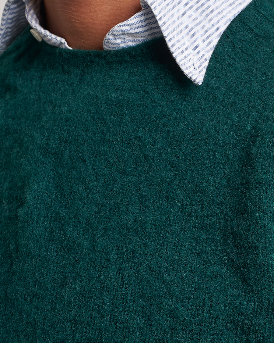Herr | Tröjor | Drake's | Brushed Shetland Crew Emerald Green