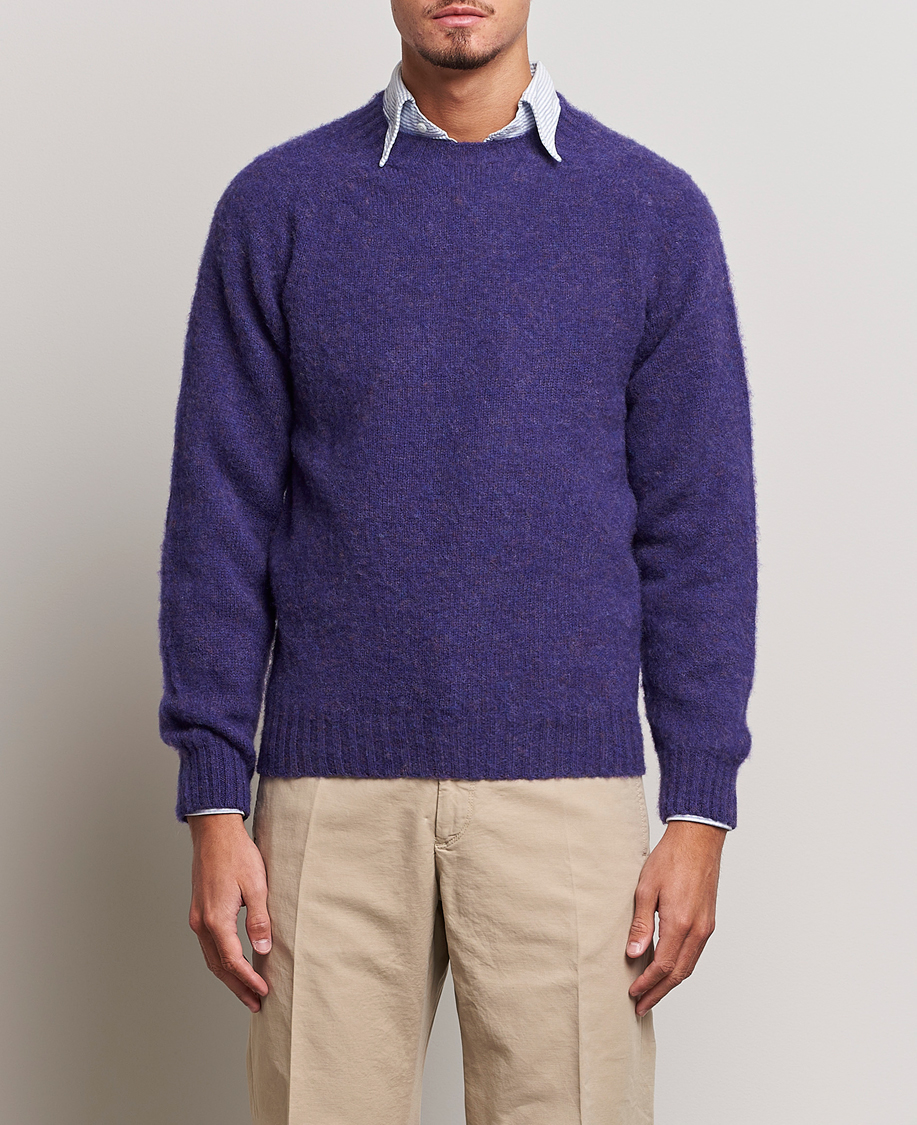 Herr | Stickade tröjor | Drake's | Brushed Shetland Crew Purple