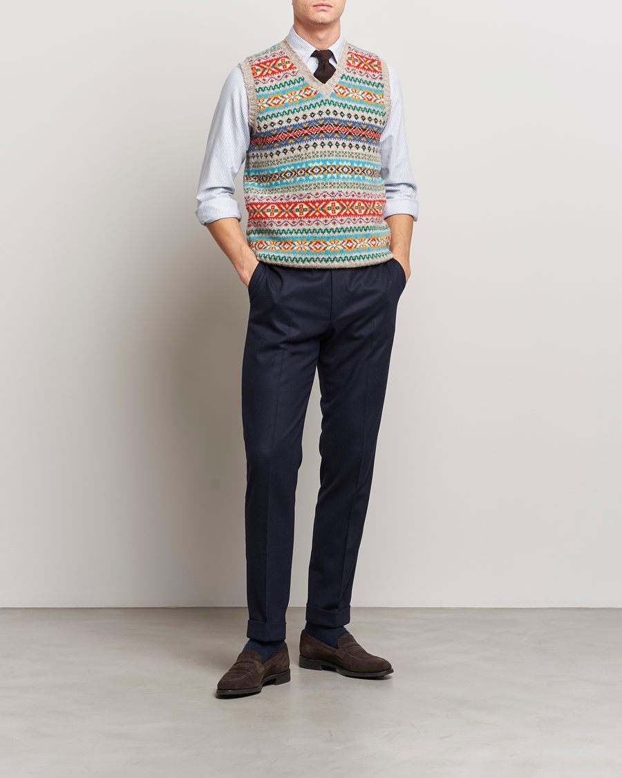 Herr | Tröjor | Drake's | Fairisle Print Wool Vest Multi