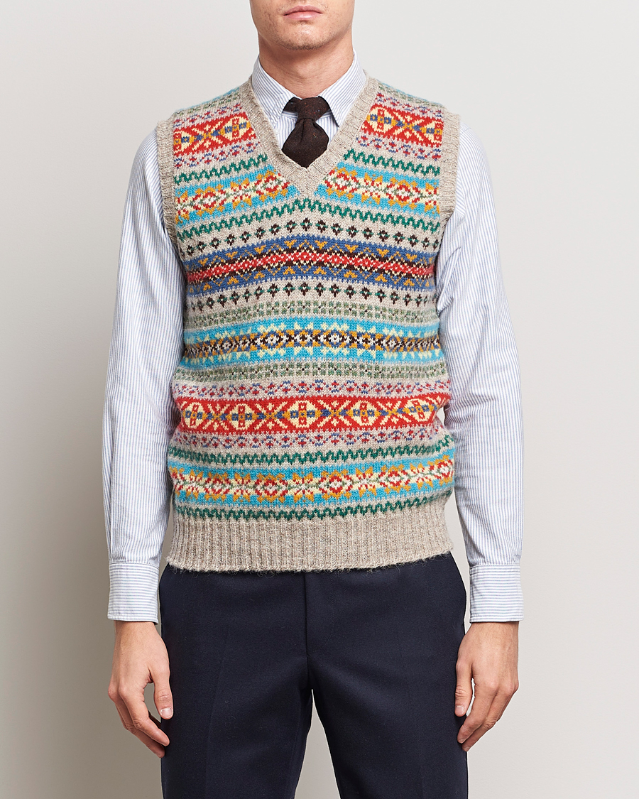 Herr | Tröjor | Drake's | Fairisle Print Wool Vest Multi