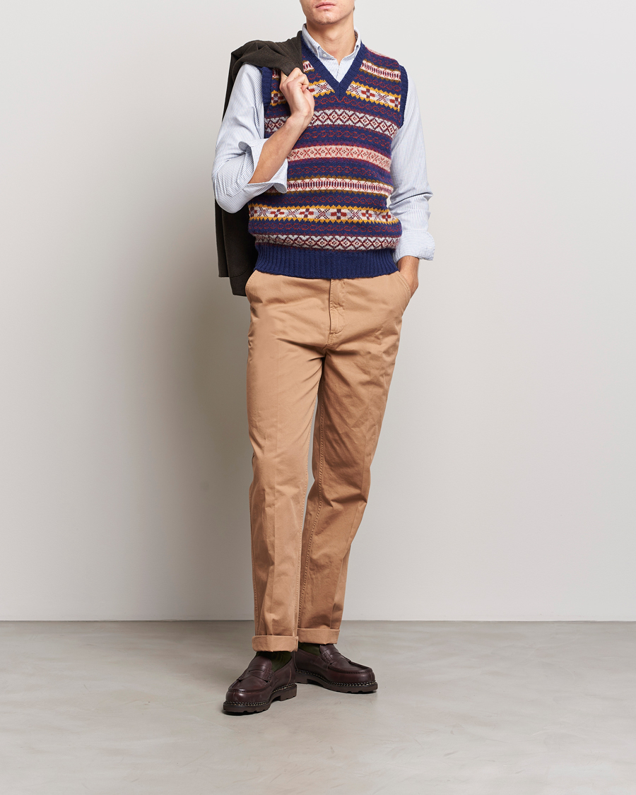Herr | Tröjor | Drake's | Fairisle Print Wool Vest Navy