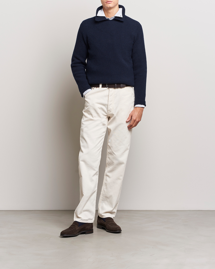Herr | Tröjor | Drake's | Integral Collar Ribbed Jumper Navy