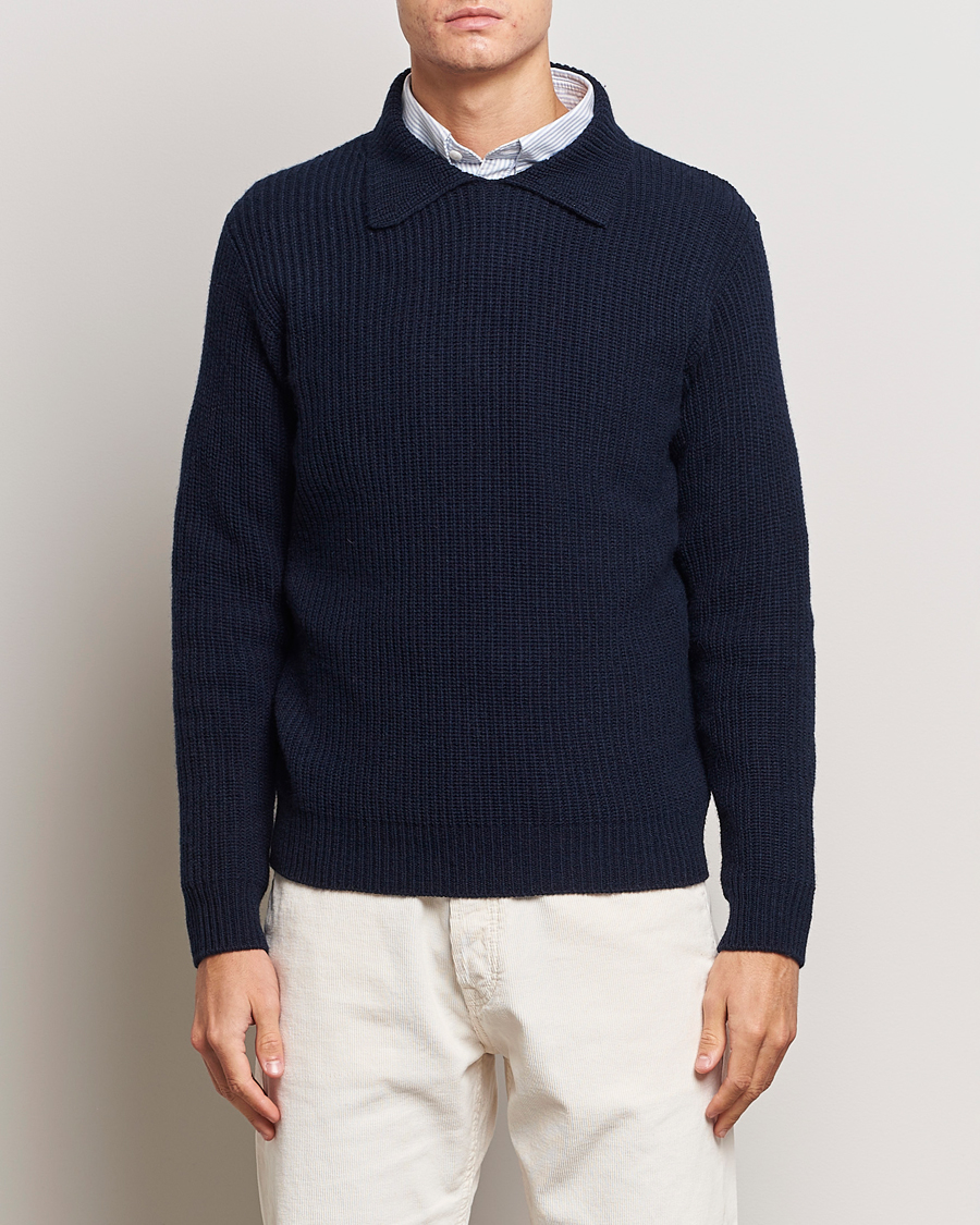 Herr |  | Drake's | Integral Collar Ribbed Jumper Navy
