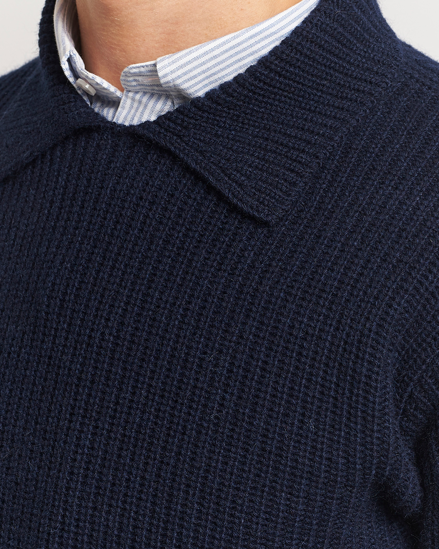 Herr | Tröjor | Drake's | Integral Collar Ribbed Jumper Navy