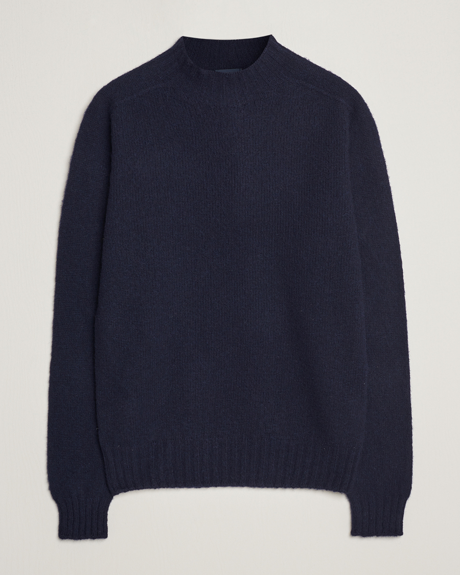 Herr | Tröjor | Drake's | Brushed Shetland Mock Neck Jumper Navy