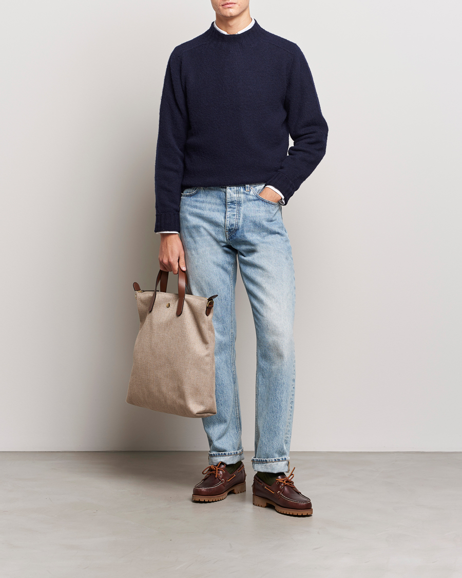 Herr | Tröjor | Drake's | Brushed Shetland Mock Neck Jumper Navy