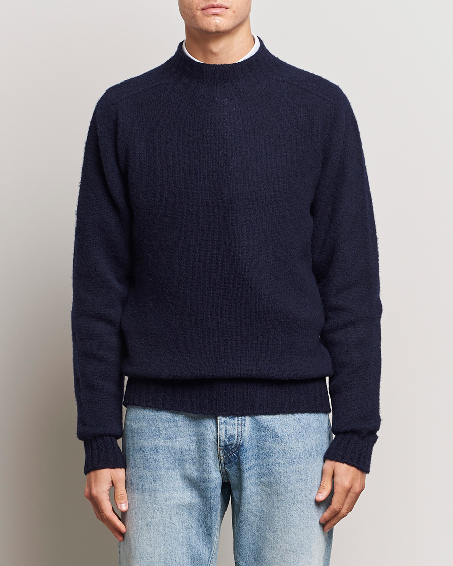 Herr | Tröjor | Drake's | Brushed Shetland Mock Neck Jumper Navy