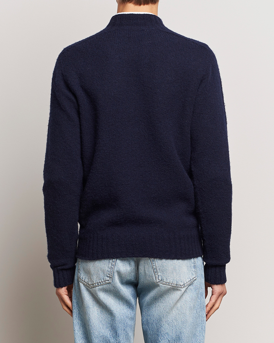 Herr | Tröjor | Drake's | Brushed Shetland Mock Neck Jumper Navy