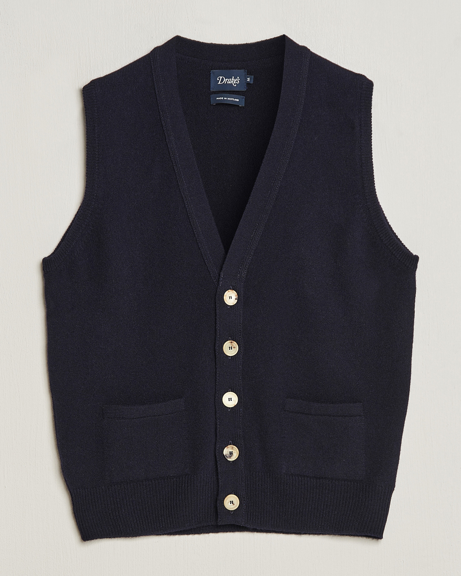 Herr | Tröjor | Drake's | Lambswool Vest Cardigan Navy