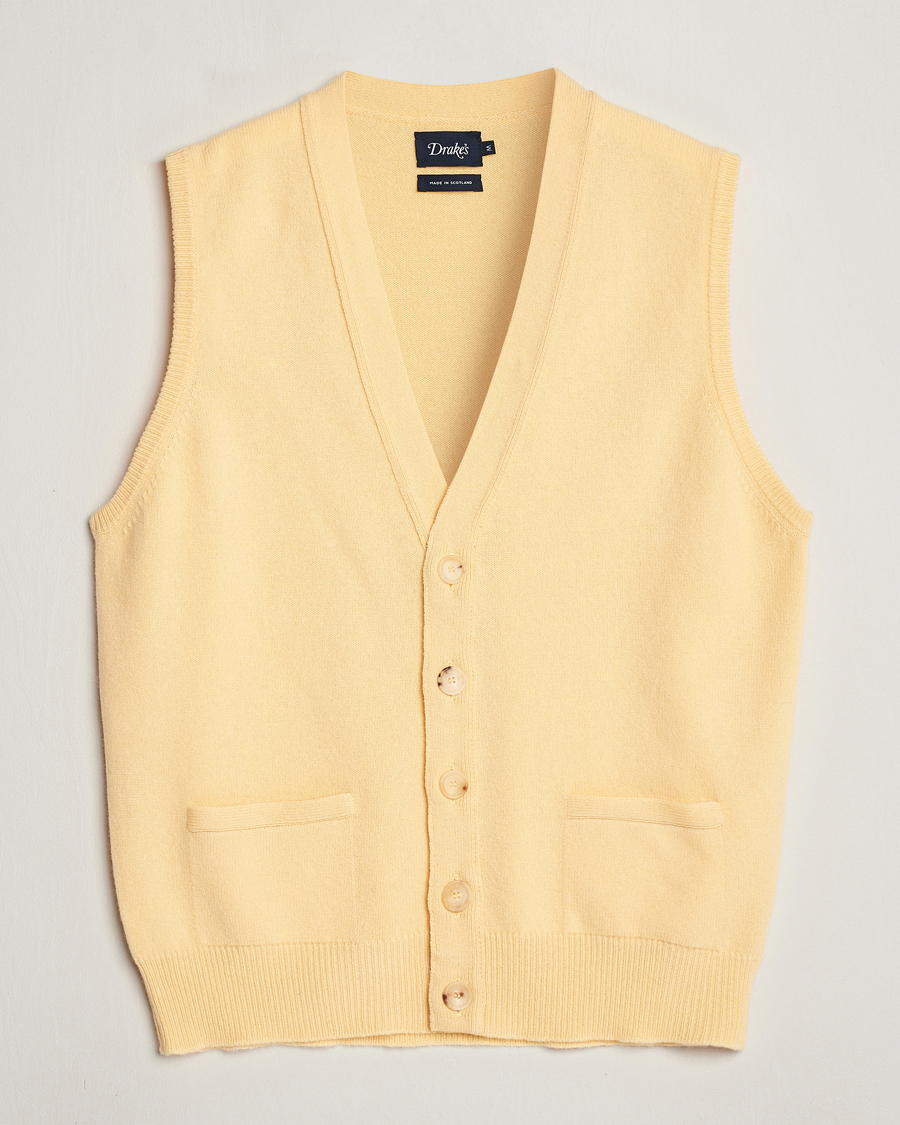 Herr | Tröjor | Drake's | Lambswool Vest Cardigan Yellow