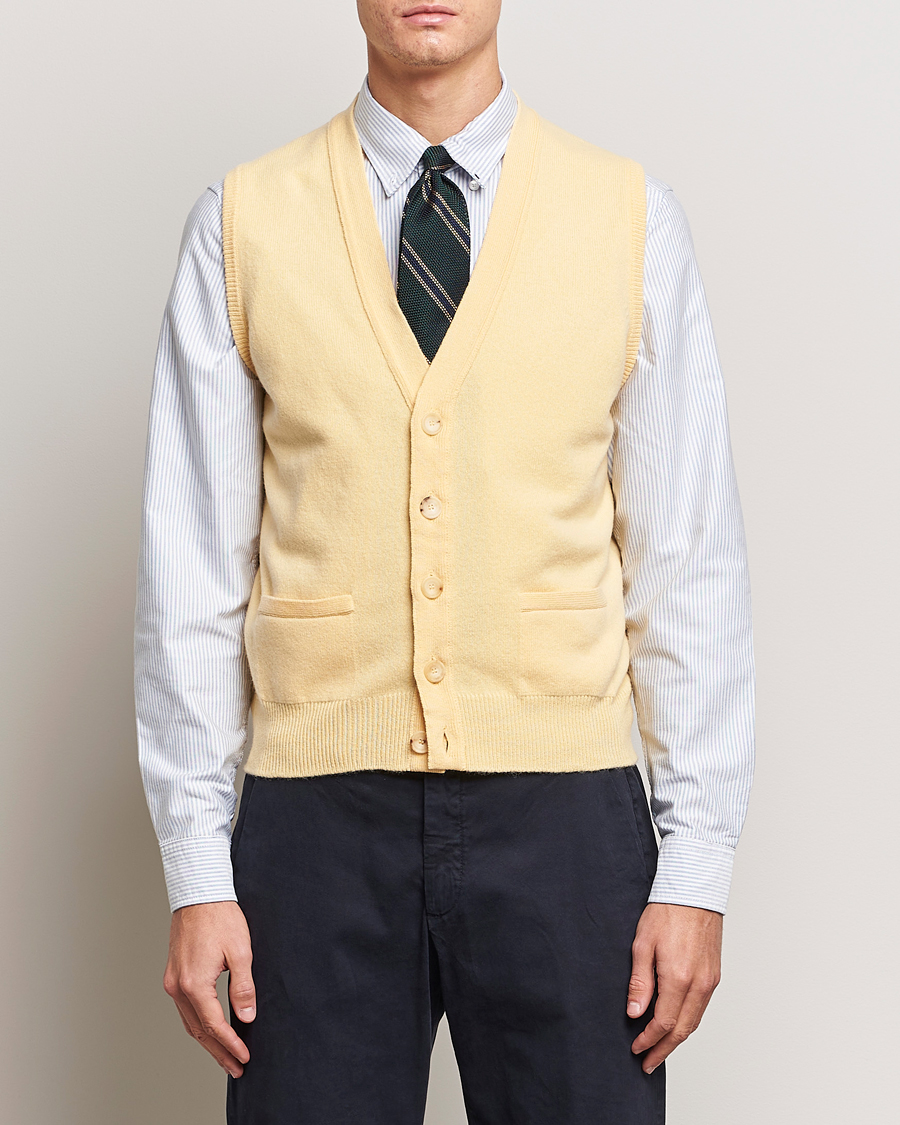 Herr | Tröjor | Drake's | Lambswool Vest Cardigan Yellow