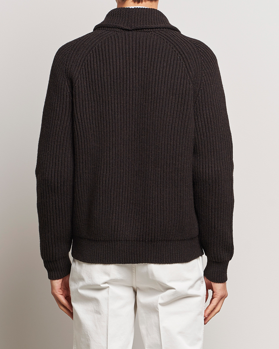 Herr | Tröjor | Drake's | Lambswool 6-Ply Shawl Collar Cardigan Brown