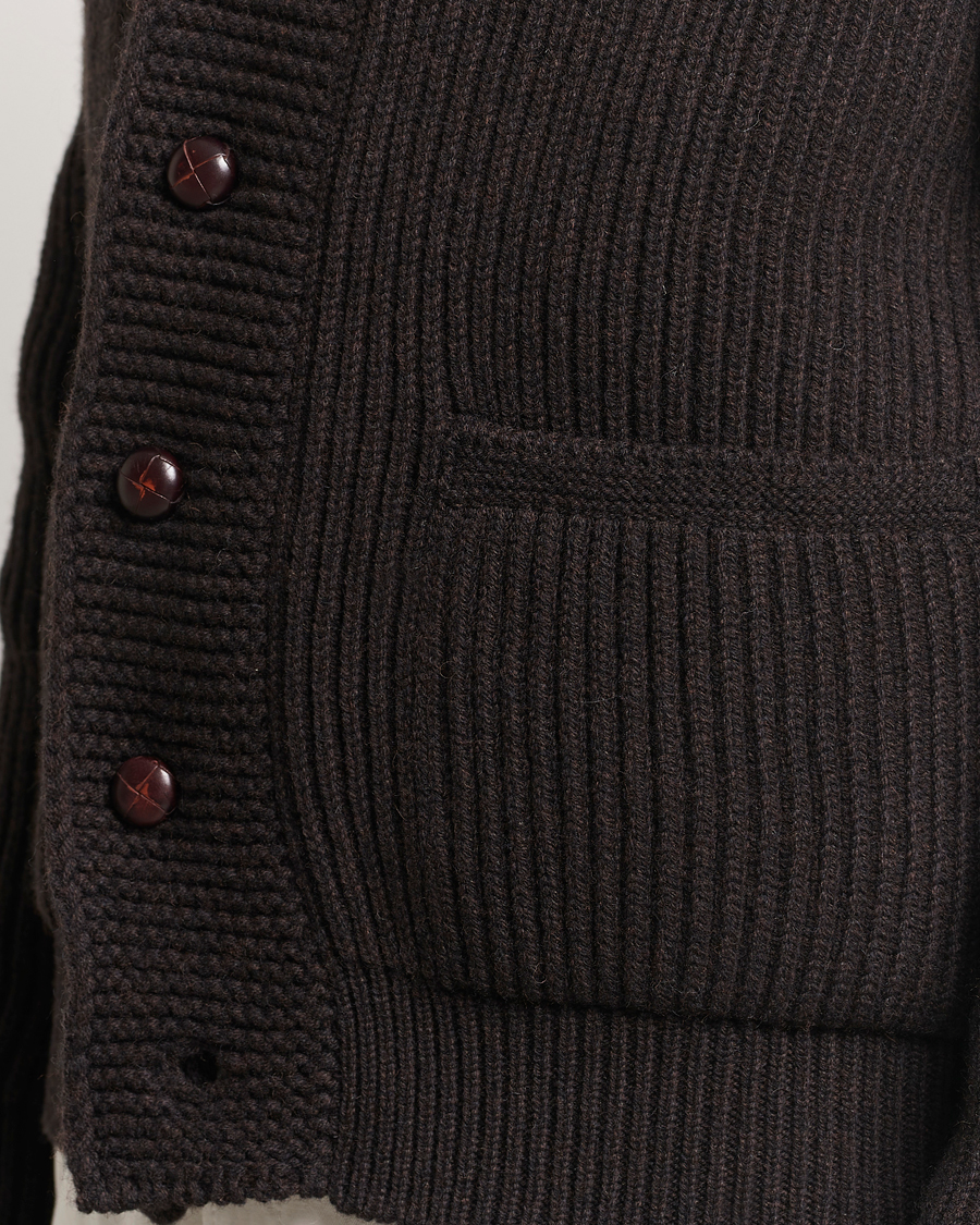Herr | Tröjor | Drake's | Lambswool 6-Ply Shawl Collar Cardigan Brown