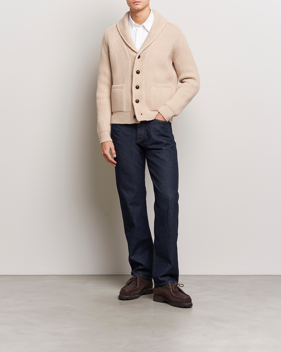 Herr | Tröjor | Drake's | Lambswool 6-Ply Shawl Collar Cardigan Ecru