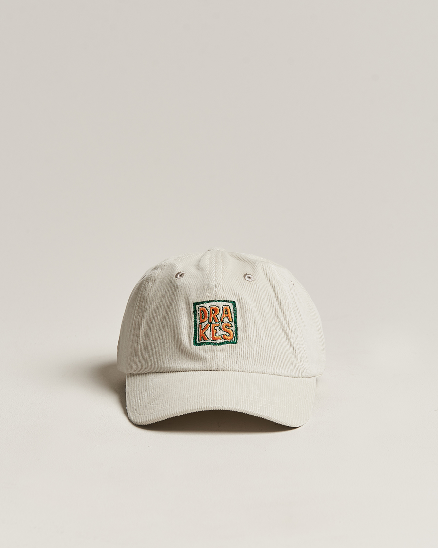 Herr | Drake's Square Font Cord Baseball Cap Silver Grey | Drake's | Square Font Cord Baseball Cap Silver Grey