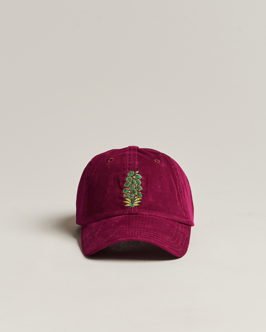 Herr | Drake's Flowers Logo Cord Baseball Cap Burgundy | Drake's | Flowers Logo Cord Baseball Cap Burgundy