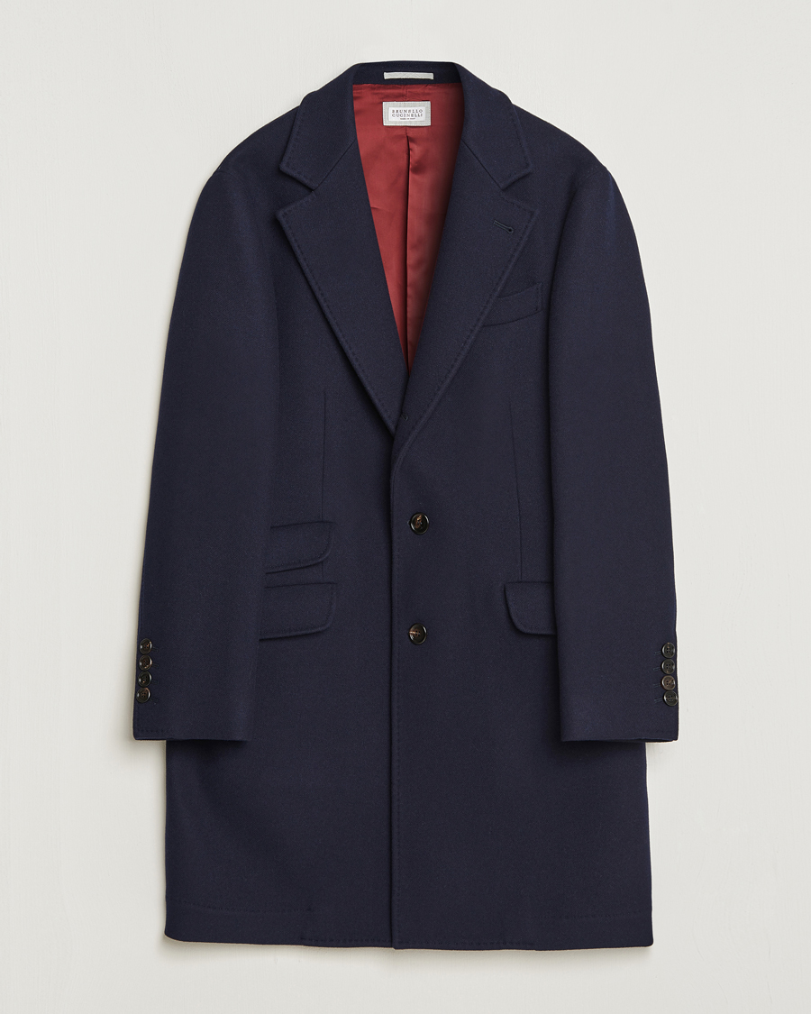 Herr | Jackor | Brunello Cucinelli | Wool/Cashmere Single Breasted Coat Navy