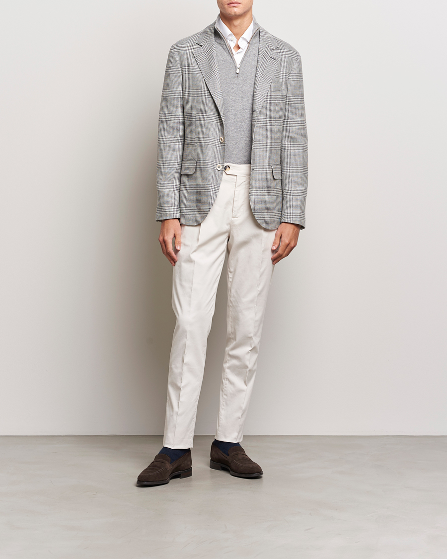 Herr | Kavajer | Brunello Cucinelli | Prince Of Wales Check Blazer Pearl Grey