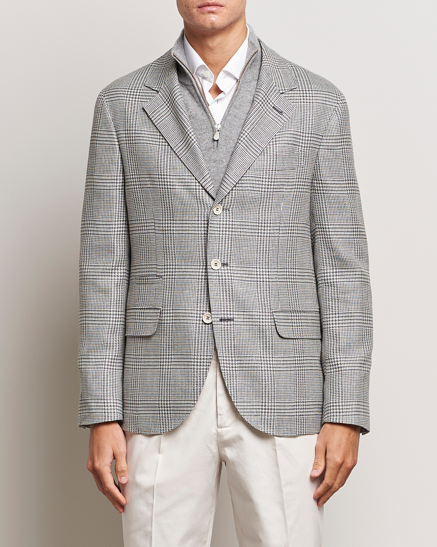 Herr | Kavajer | Brunello Cucinelli | Prince Of Wales Check Blazer Pearl Grey