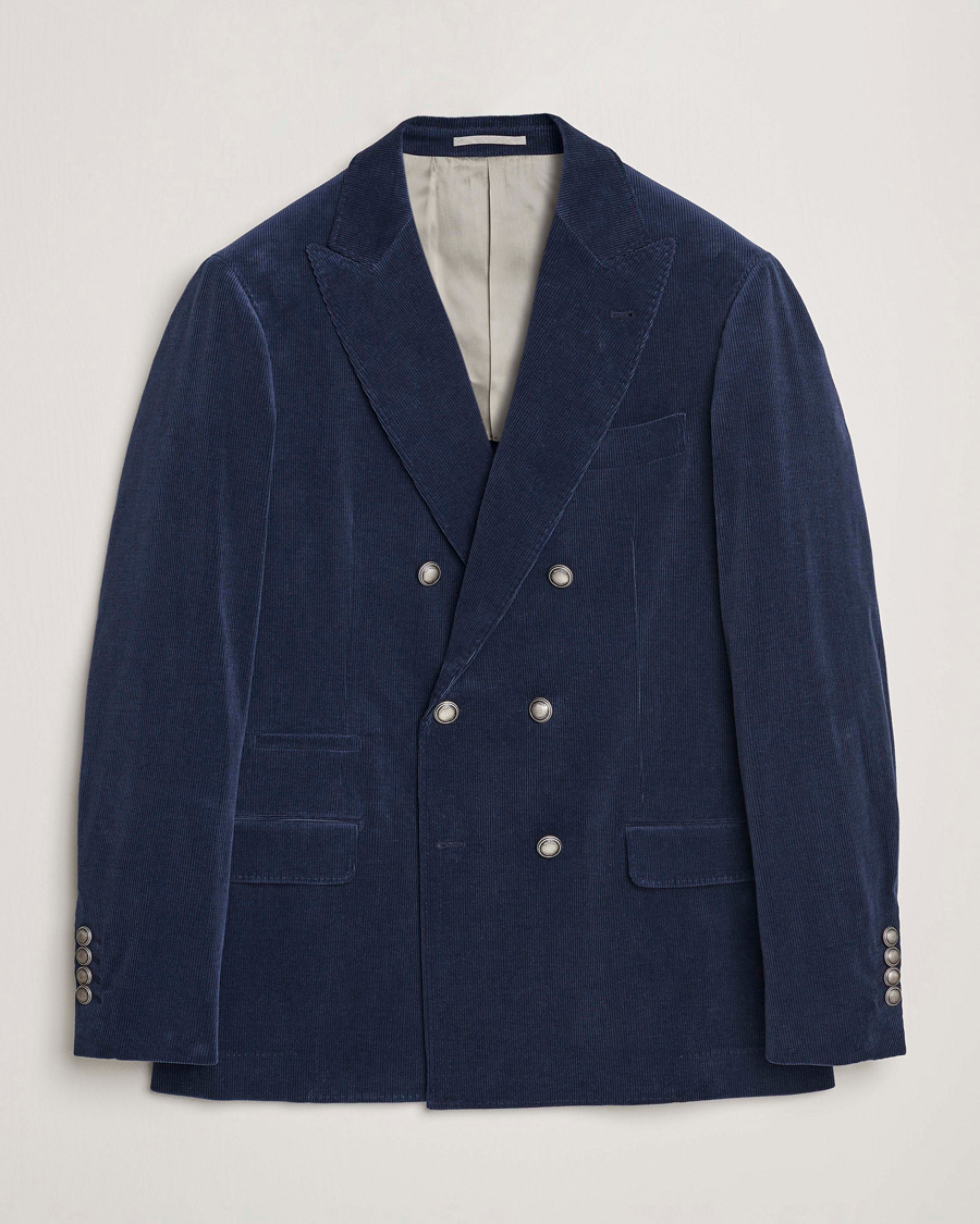 Herr | Kavajer | Brunello Cucinelli | Double Breasted Corduroy Blazer Royal Blue