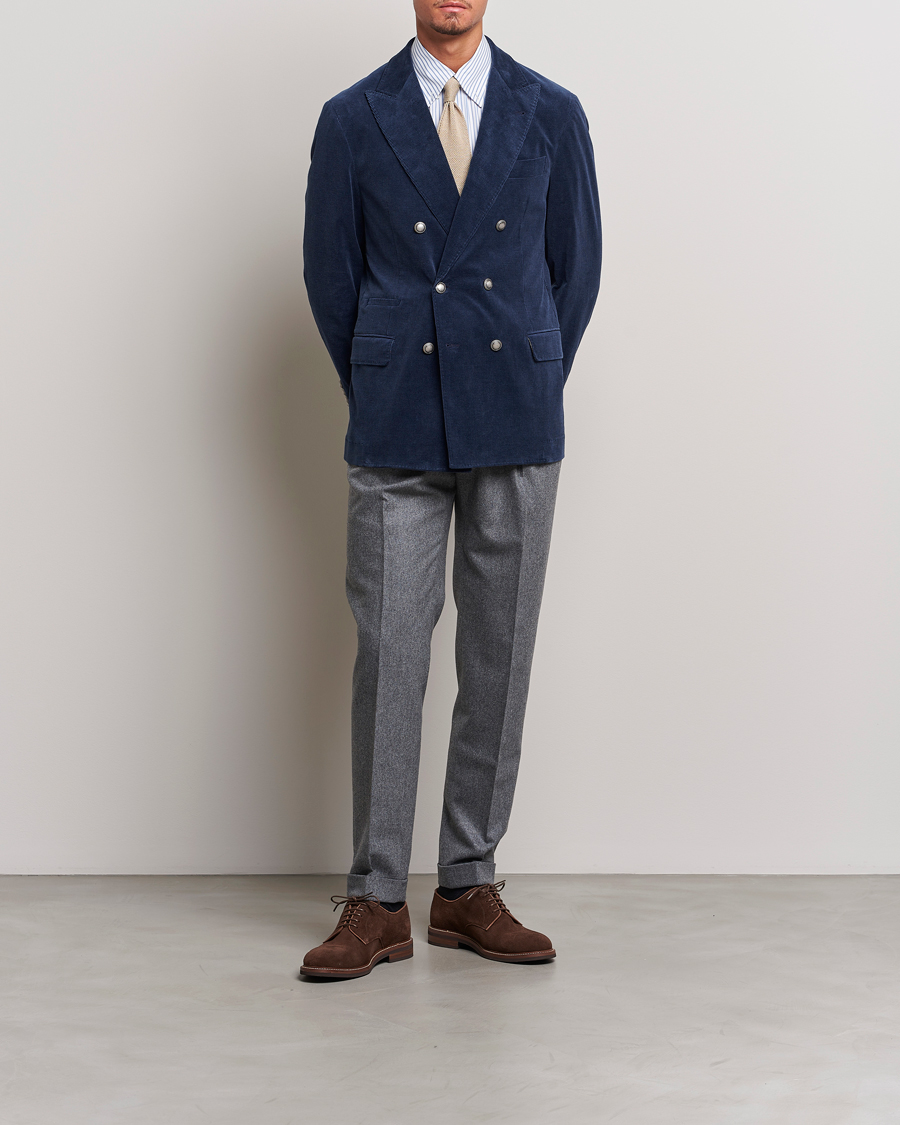 Herr | Kavajer | Brunello Cucinelli | Double Breasted Corduroy Blazer Royal Blue