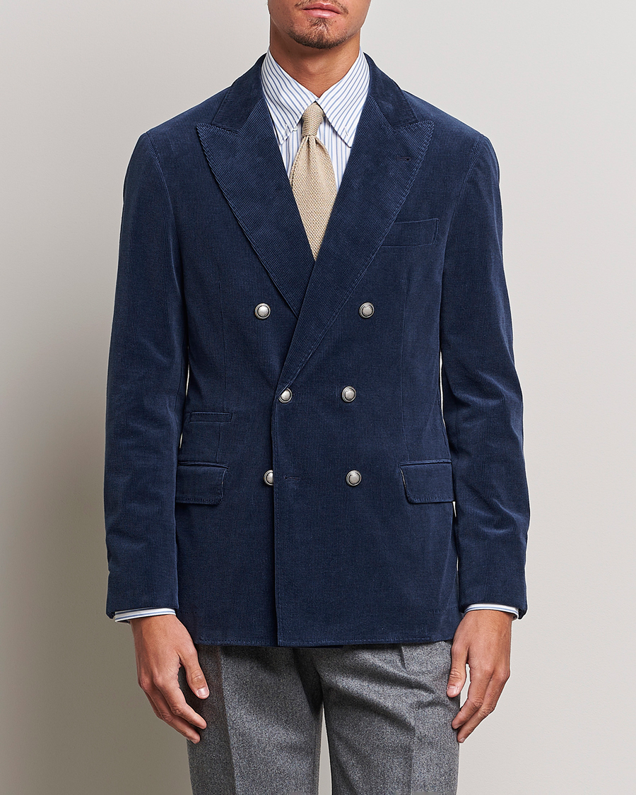 Herr | Kavajer | Brunello Cucinelli | Double Breasted Corduroy Blazer Royal Blue