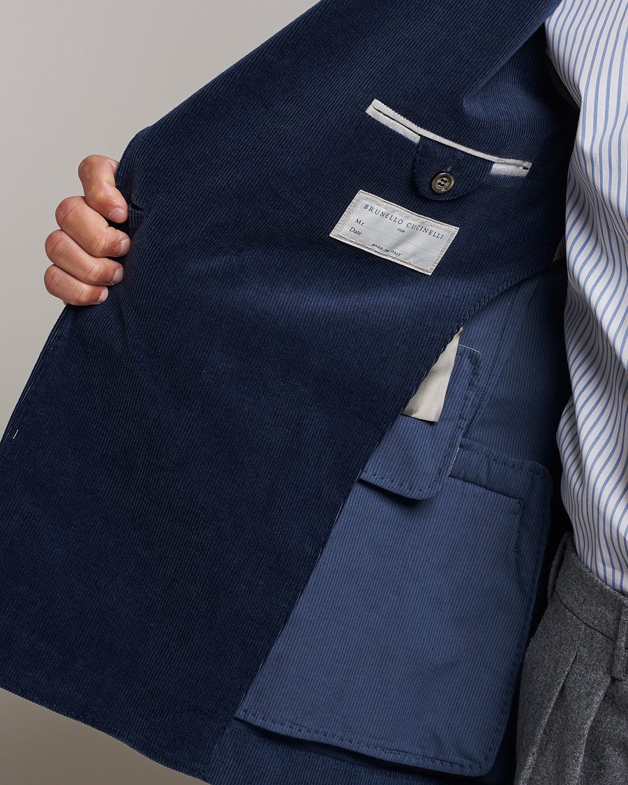 Herr | Kavajer | Brunello Cucinelli | Double Breasted Corduroy Blazer Royal Blue